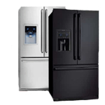 two brand refrigerator, one black, one white, refrigerator repair
